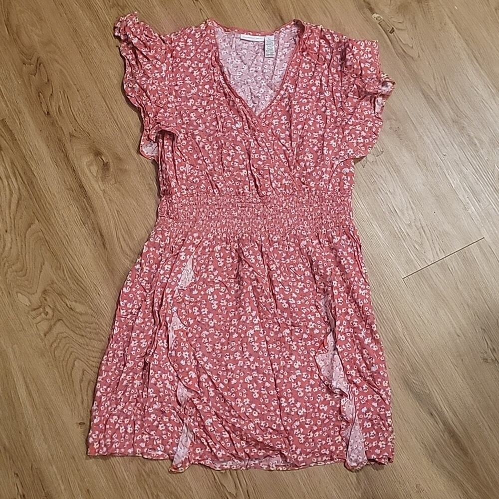 Women's Sincerely Jules V-neck Off Red Flowery Short Sleeve Dress Sz Large